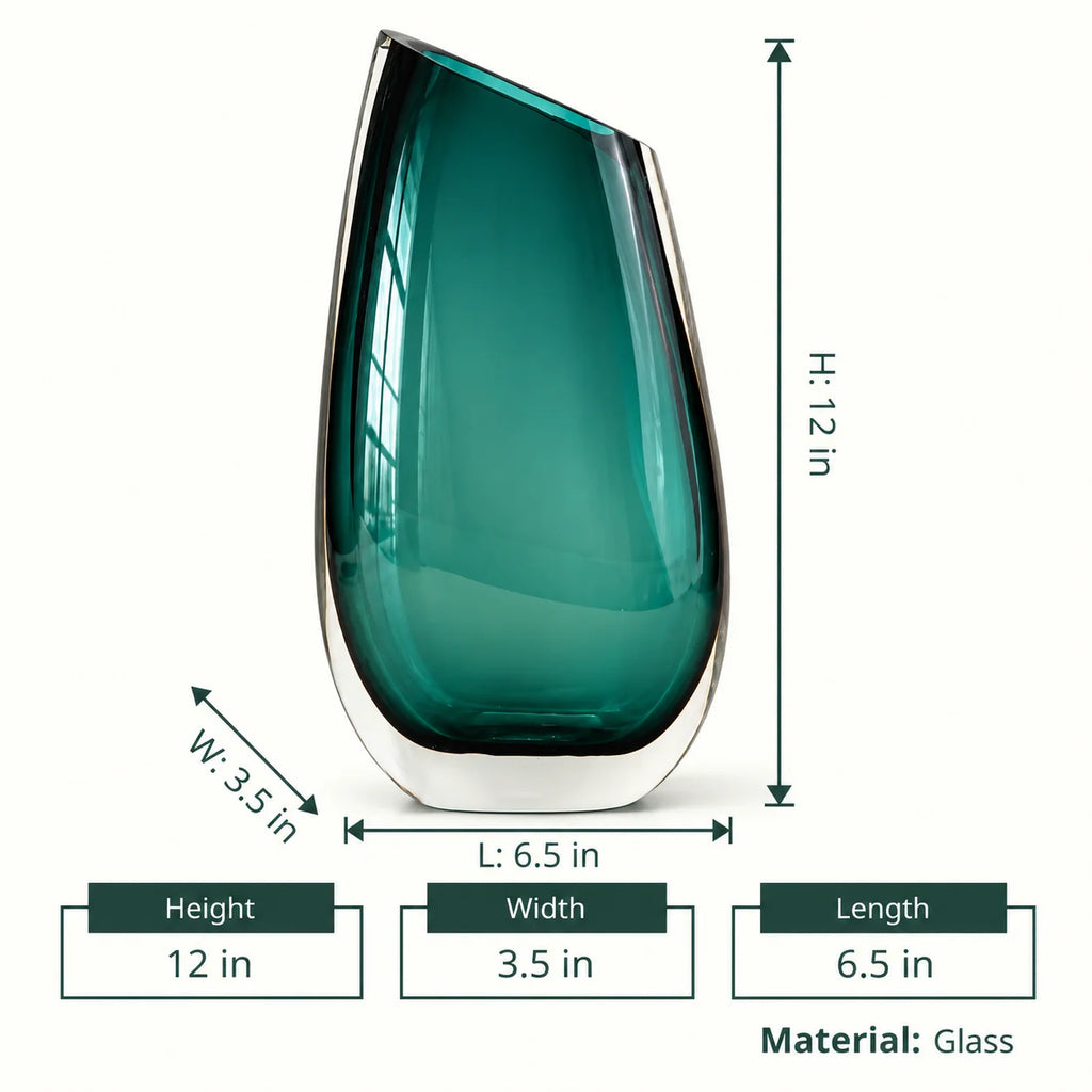 Luxury hand blown glass vase with sculptural curved form and premium decorative styling for sophisticated living spaces
