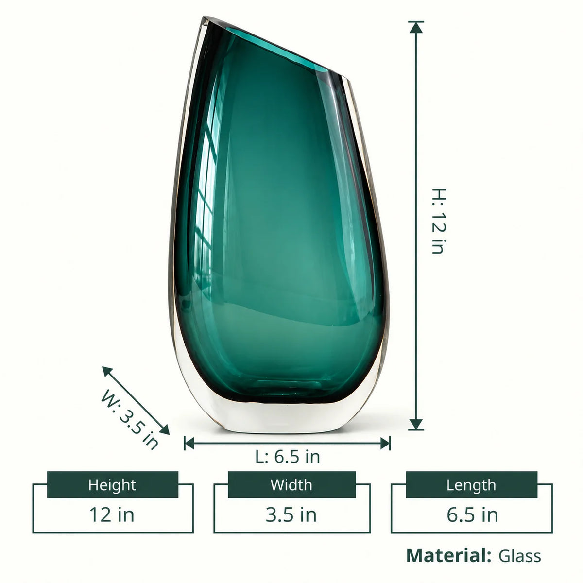 Luxury hand blown glass vase with sculptural curved form and premium decorative styling for sophisticated living spaces