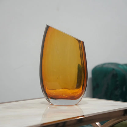 Artistic glass vase set with contemporary tilted silhouette designed for luxury coffee table and console decor styling