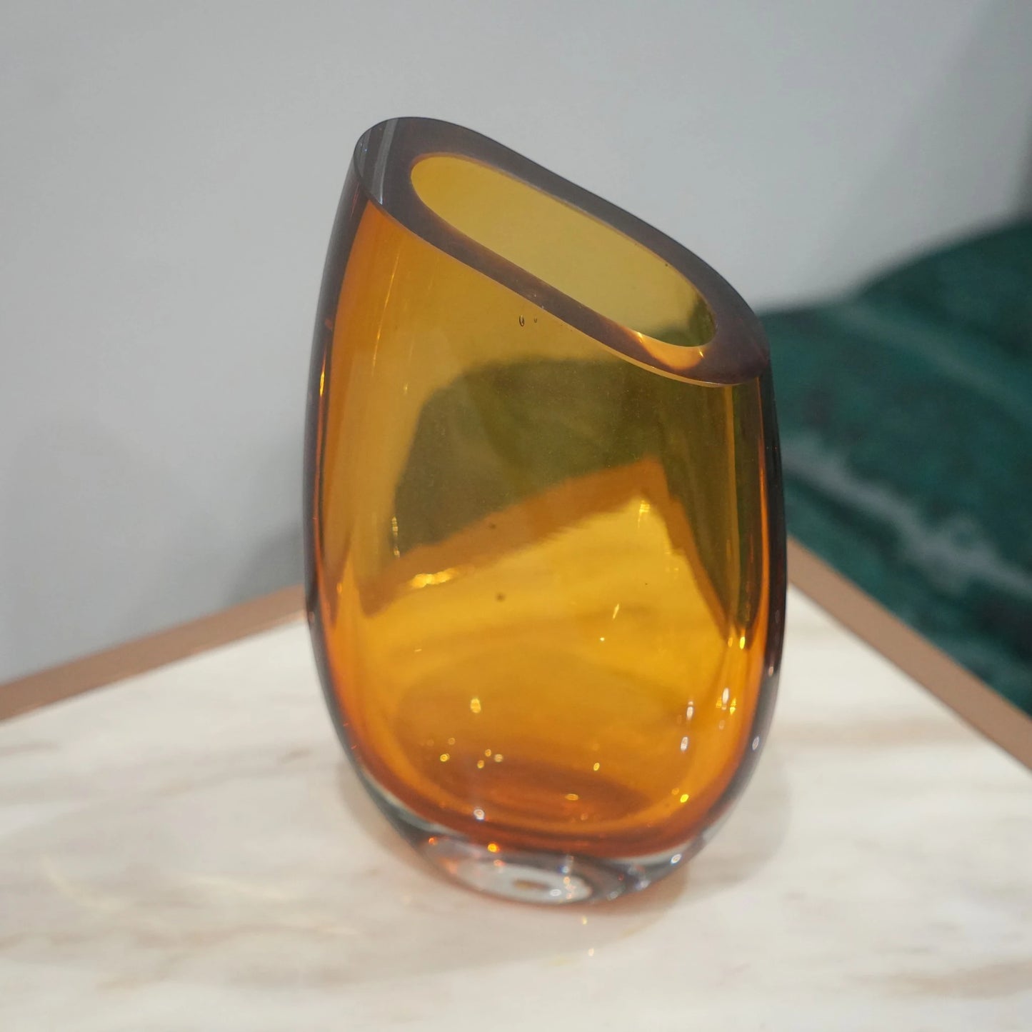 Artistic glass vase set with contemporary tilted silhouette designed for luxury coffee table and console decor styling
