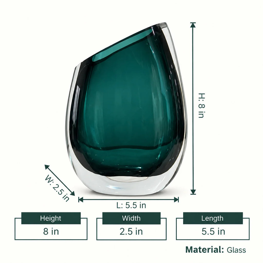 Luxury hand blown glass vase with sculptural curved form and premium decorative styling for sophisticated living spaces