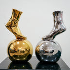 Balance Foot Ceramic Vase in Luxe Gold finish with reflective orb base