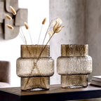 band design smokey yellow glass vase with textured surface