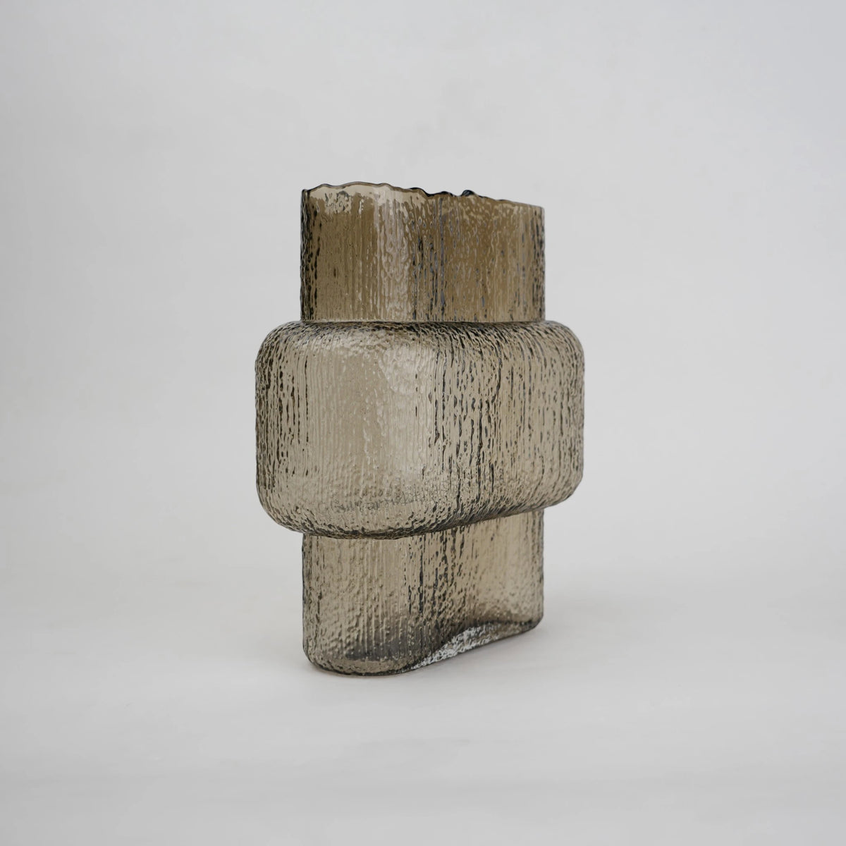 band design smokey yellow glass vase with textured surface