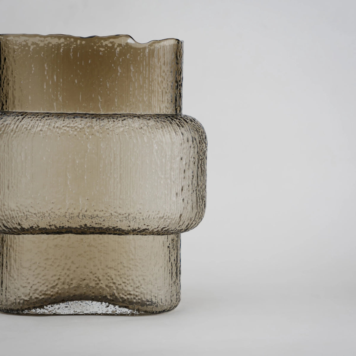 band design smokey yellow glass vase with textured surface