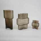 band design smokey yellow glass vase with textured surface