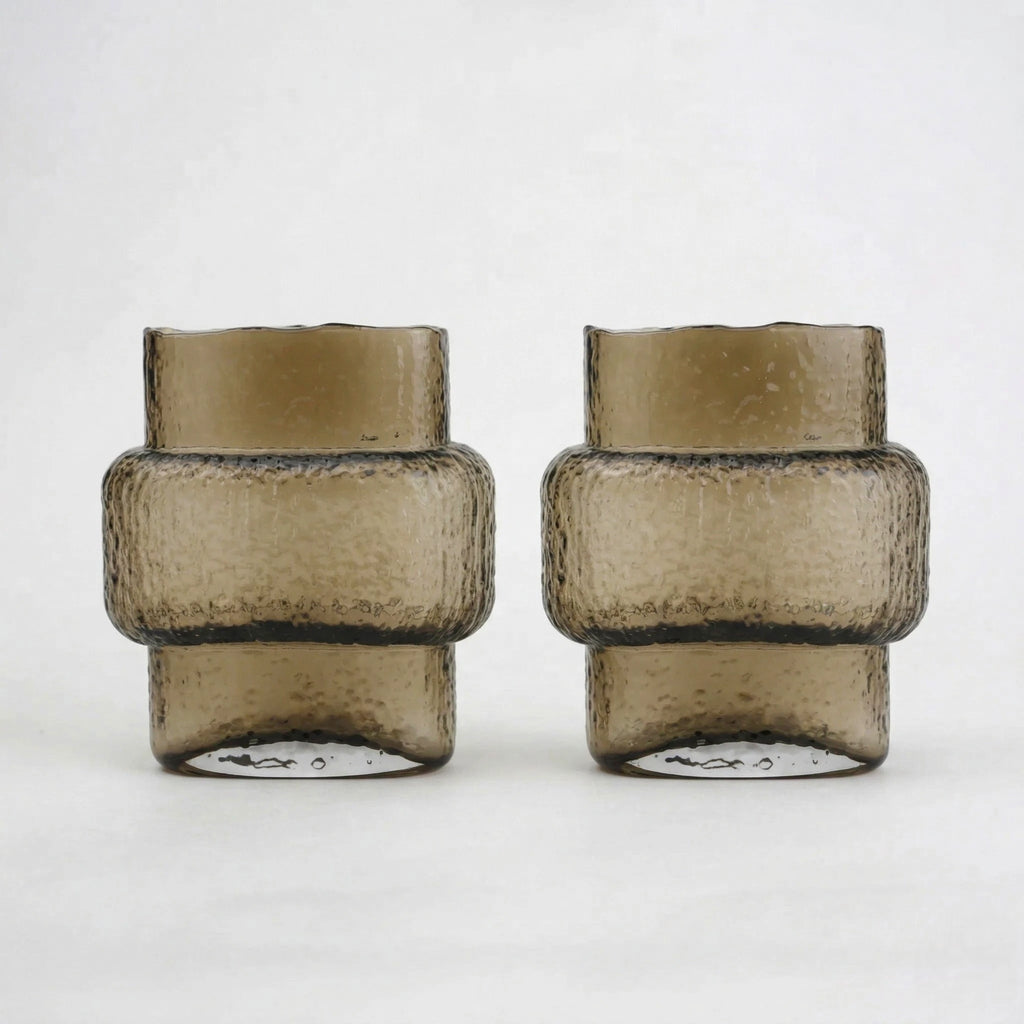 Amber banded vase pair, front studio shot