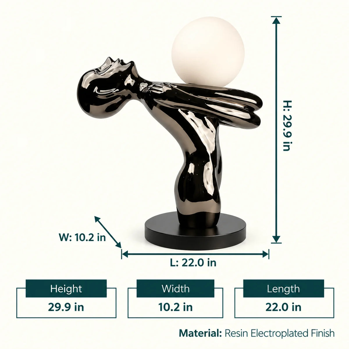 black sculptural table lamp with frosted globe modern designer lighting decor