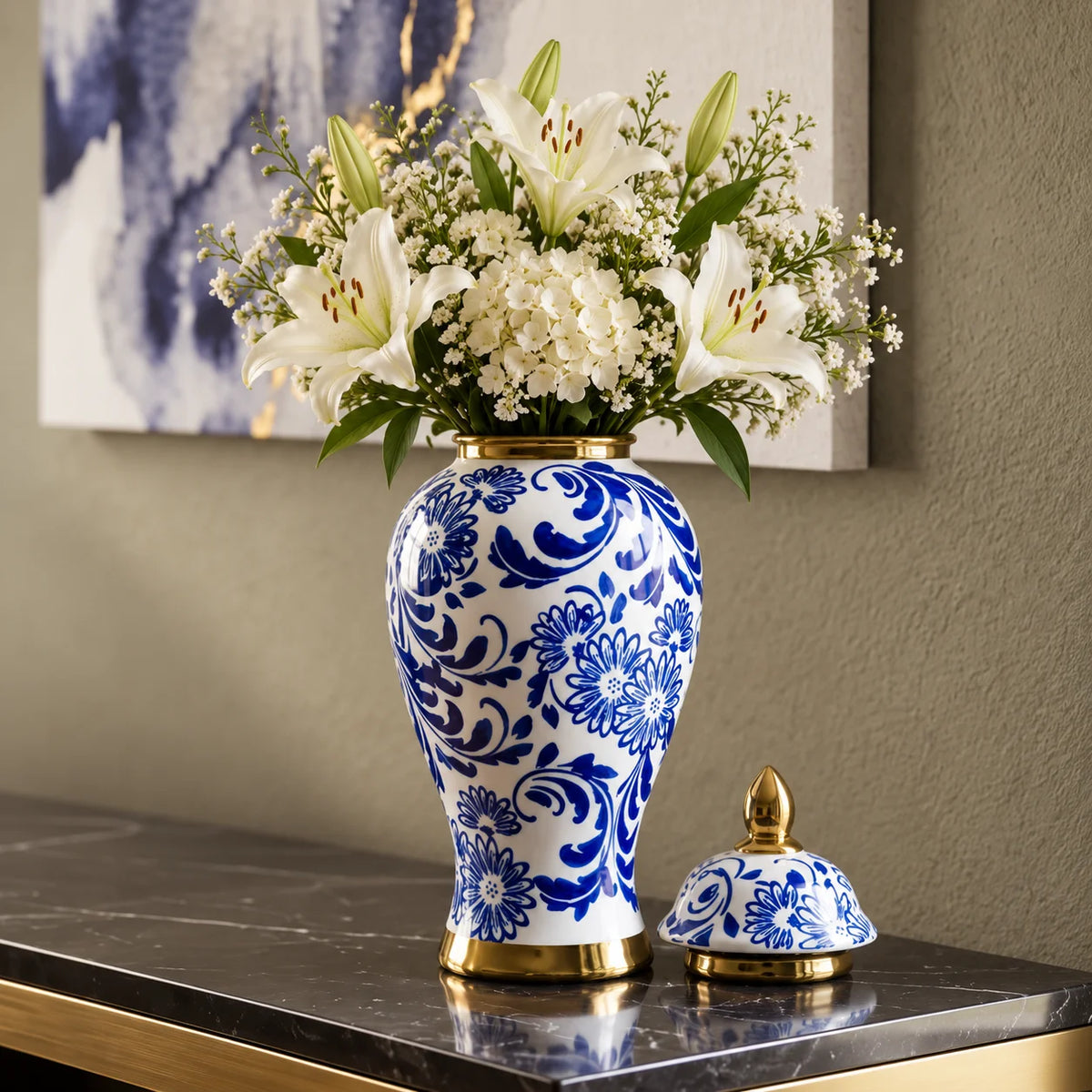 Blue Floral Ceramic Jar