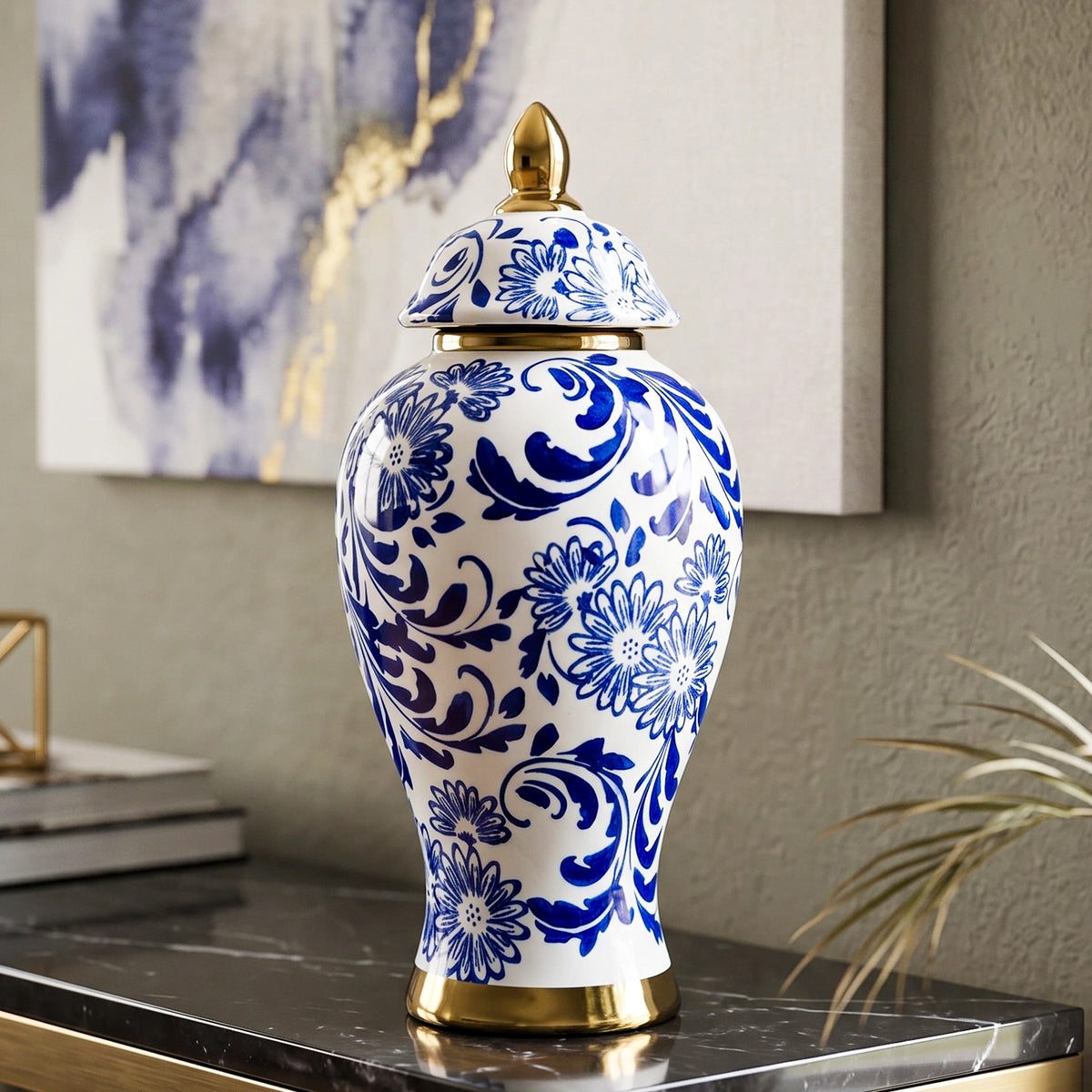 Blue Floral Ceramic Jar