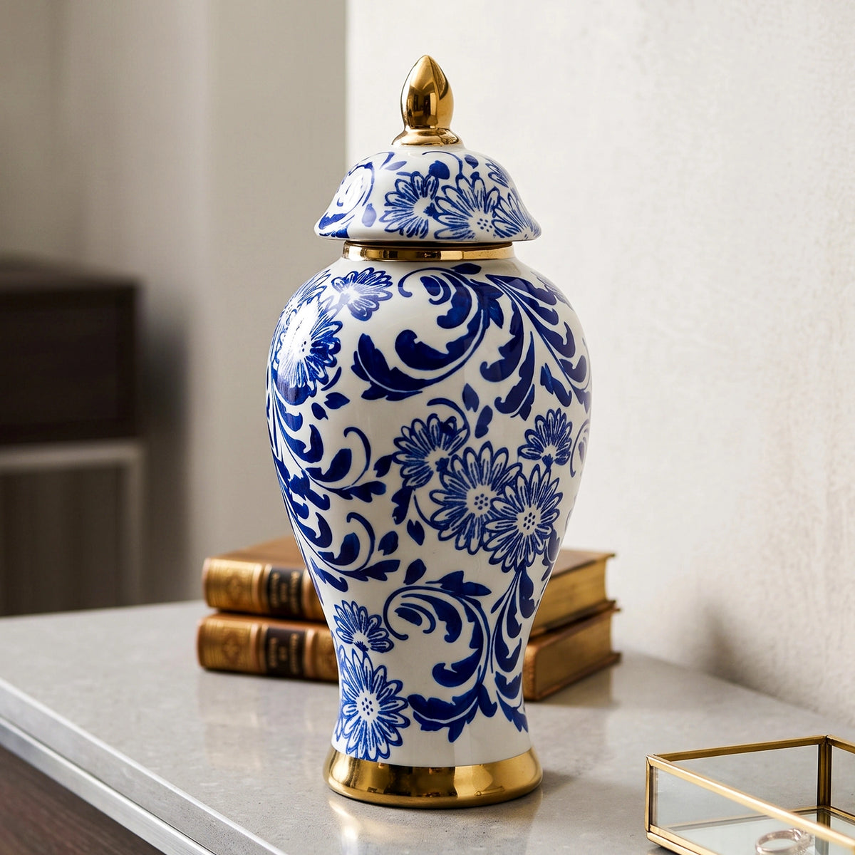 Blue Floral Ceramic Jar