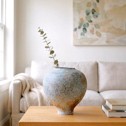 Blue Grey Patina Ceramic Vase