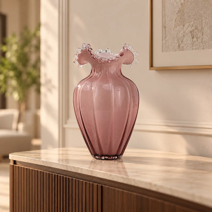 Mauve fluted urn vase thorny crown head-on