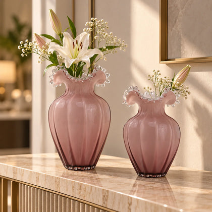 Mauve fluted urn vase thorny crown head-on