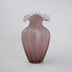 Mauve ribbed urn vase ruffled rim front