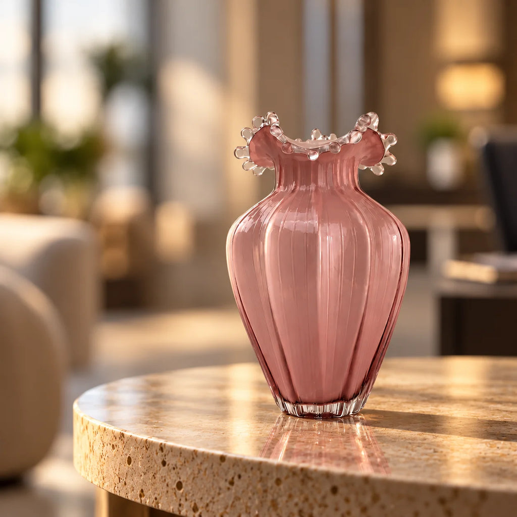 Mauve fluted urn vase thorny crown head-on