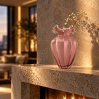 Mauve fluted urn vase thorny crown head-on