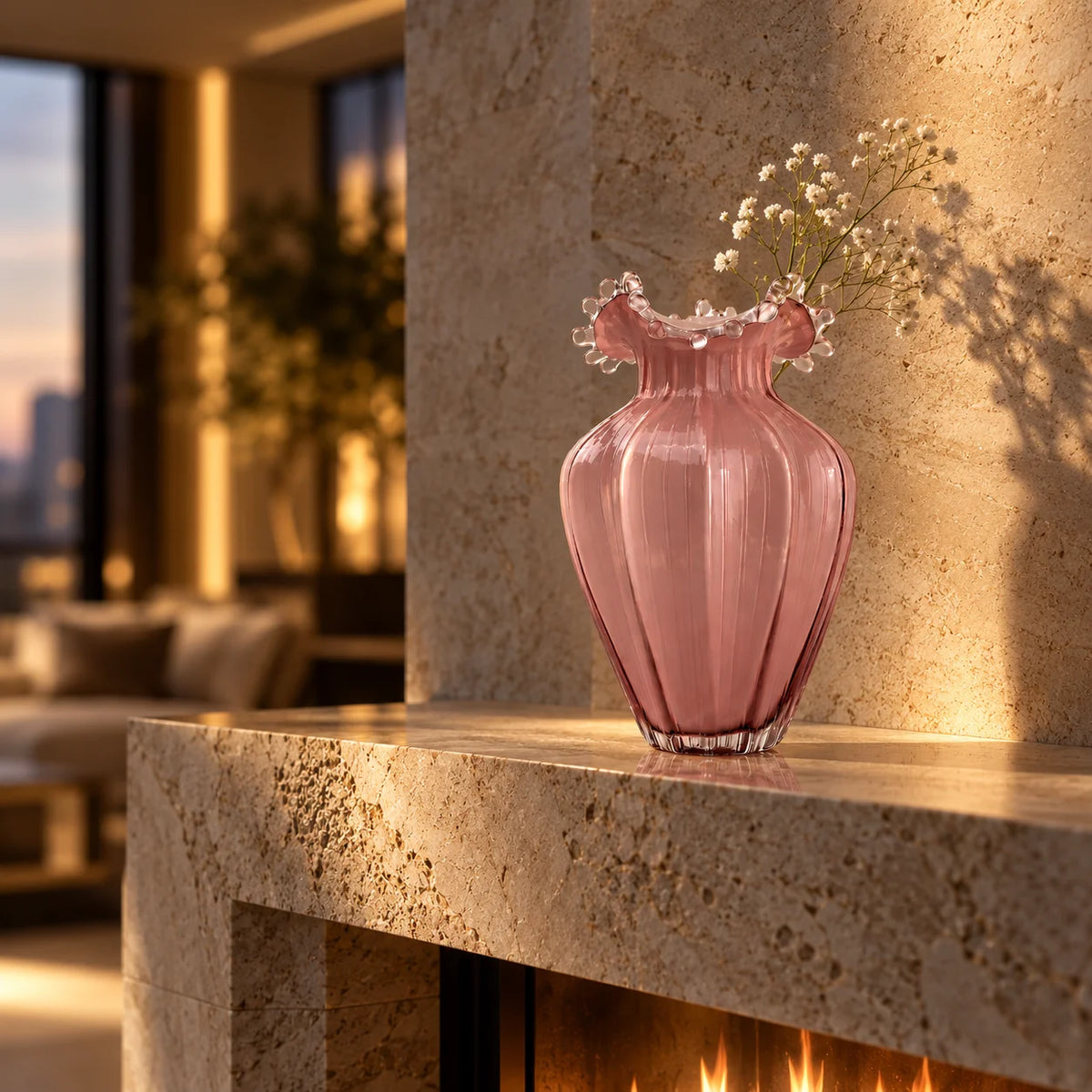 Mauve fluted urn vase thorny crown head-on