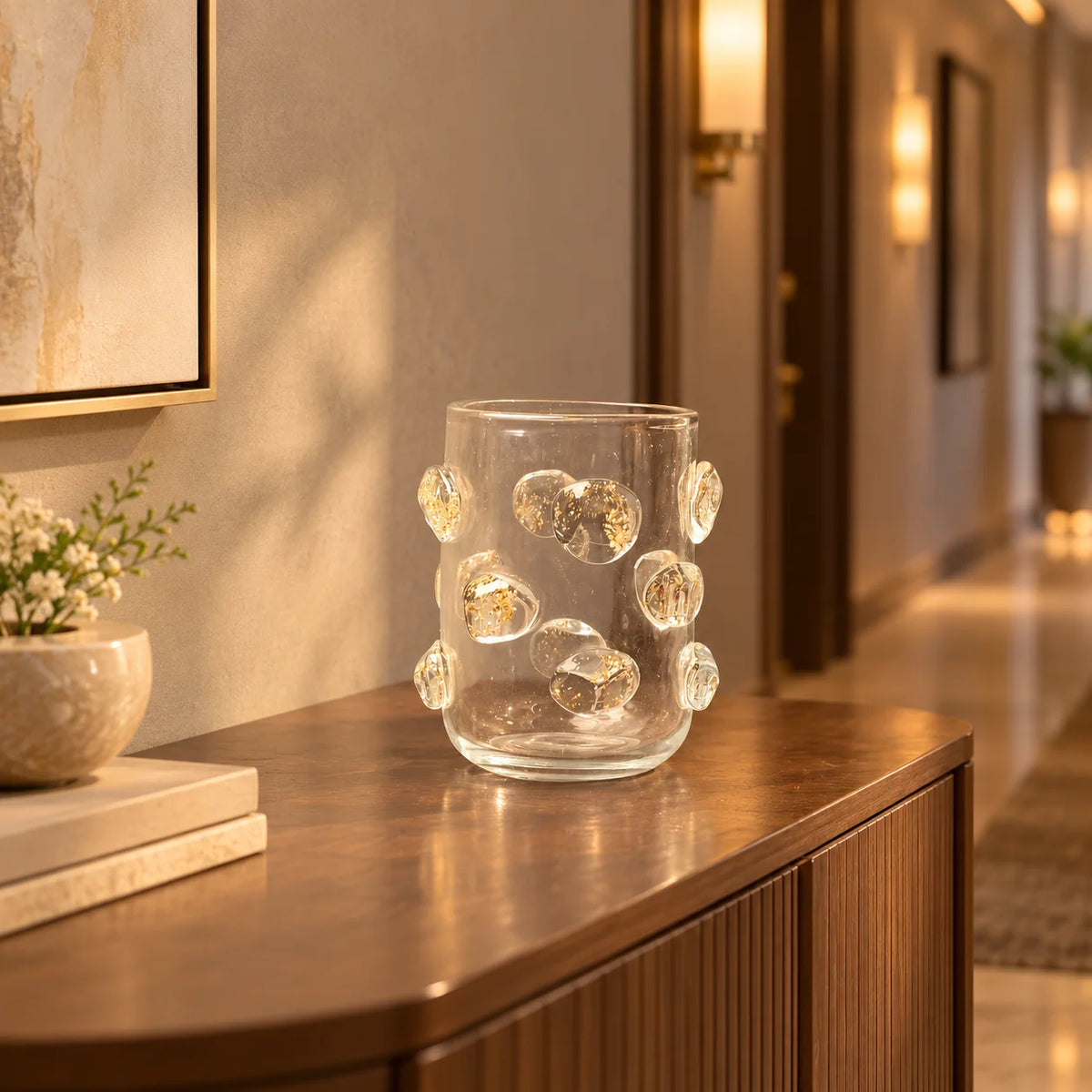 Pebble Luxe vase pair w/ roses, marble console
