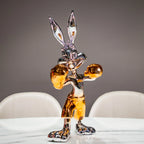 Chrome silver and gold bunny boxer decor figurine luxury collectible for modern home and office