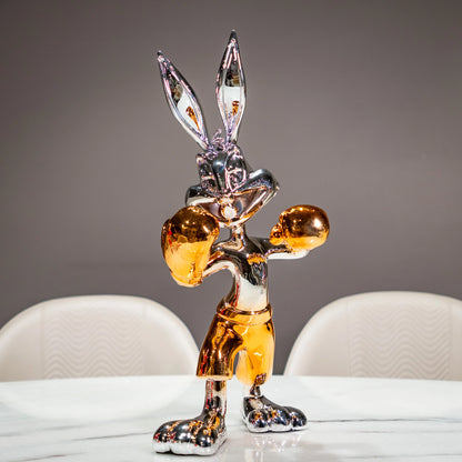 Chrome silver and gold bunny boxer decor figurine luxury collectible for modern home and office