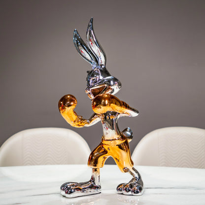 Chrome silver and gold bunny boxer decor figurine luxury collectible for modern home and office