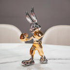 Chrome silver and gold bunny boxer decor figurine luxury collectible for modern home and office