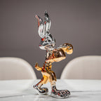 Chrome silver and gold bunny boxer decor figurine luxury collectible for modern home and office