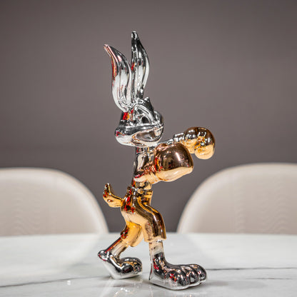 Chrome silver and gold bunny boxer decor figurine luxury collectible for modern home and office