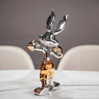 Chrome silver and gold bunny boxer decor figurine luxury collectible for modern home and office
