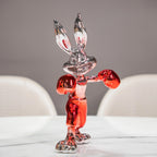 Resin bunny boxer figurine with chrome black finish and scarlet red gloves and shorts