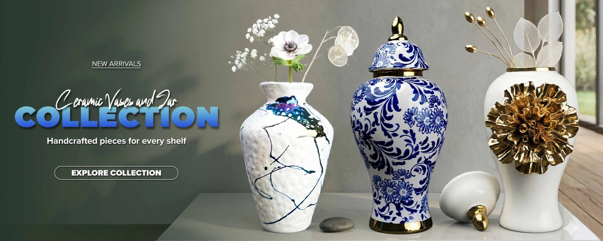 ceramic vases collection with decorative jars for modern home decor styling