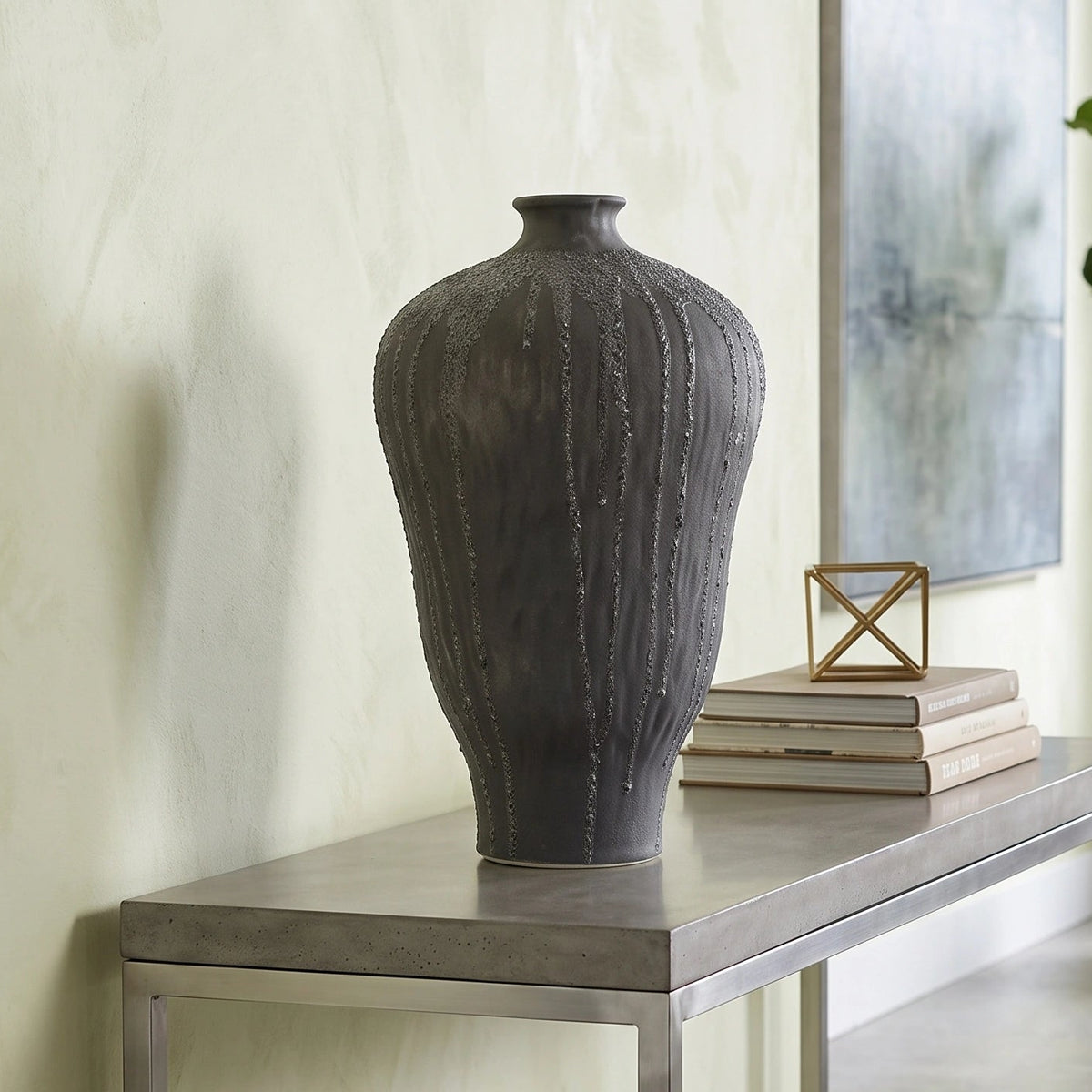 Charcoal Grey Drip Ceramic Vase