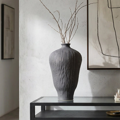 Charcoal Grey Drip Ceramic Vase