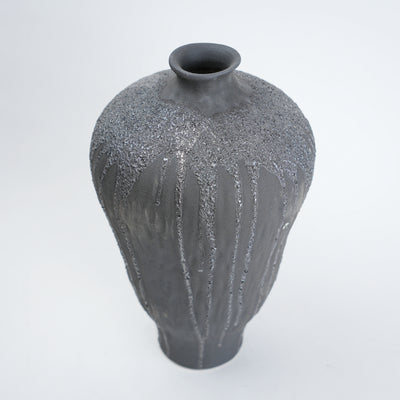 Charcoal Grey Drip Ceramic Vase