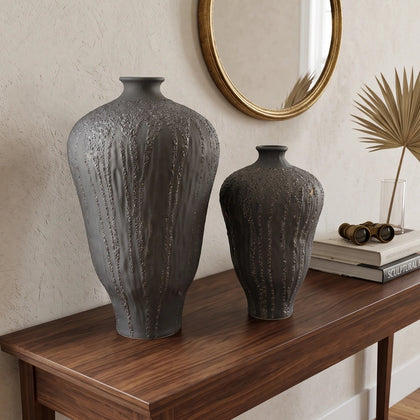 Charcoal Grey Drip Ceramic Vase