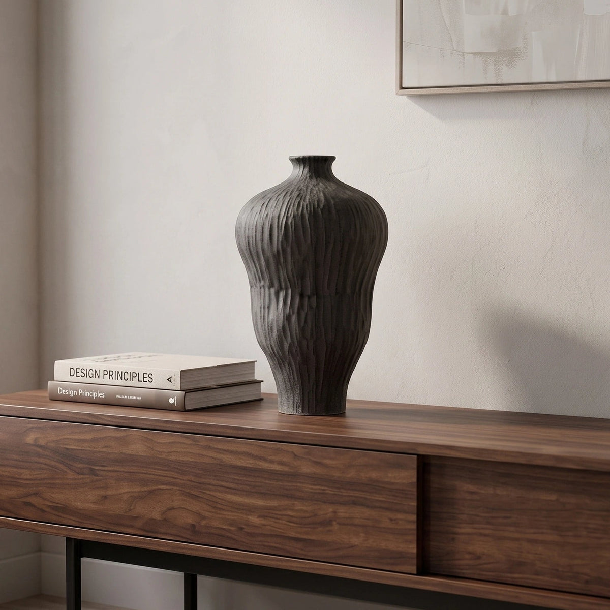 Charcoal Grey Drip Ceramic Vase