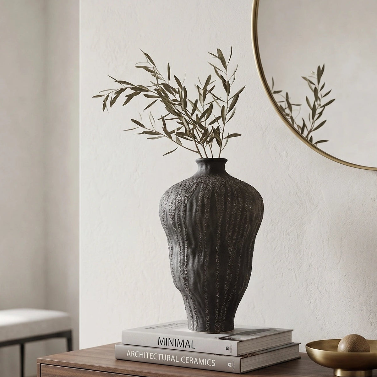 Charcoal Grey Drip Ceramic Vase