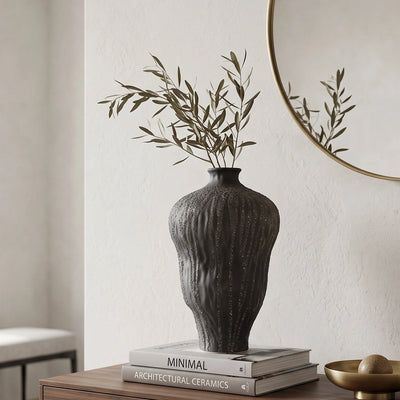 Charcoal Grey Drip Ceramic Vase