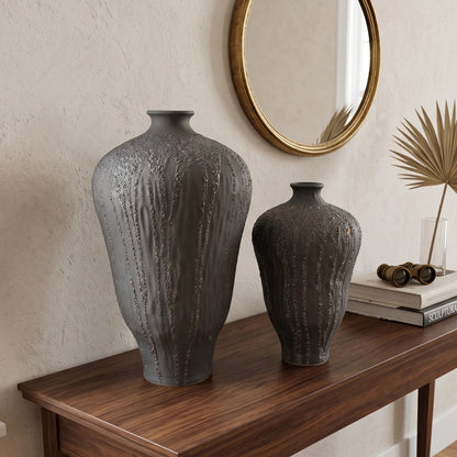 Charcoal Grey Drip Ceramic Vase