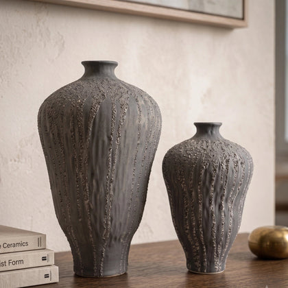 Charcoal Grey Drip Ceramic Vase