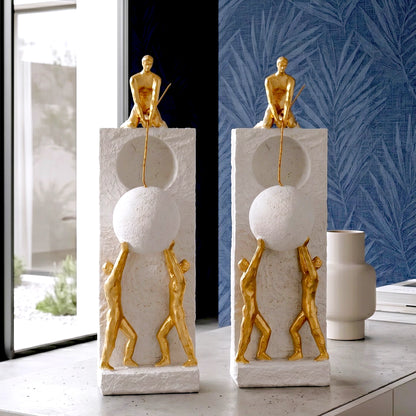 Collective Rise ivory pair, blue palm wall
