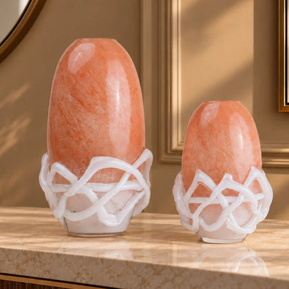 Peach glass vase with white abstract base design available in small and big sizes for modern home decor
