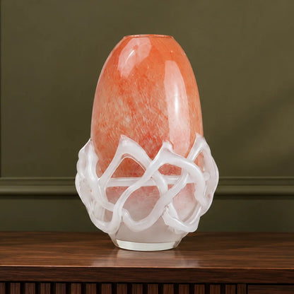 Peach glass vase with white abstract base design available in small and big sizes for modern home decor