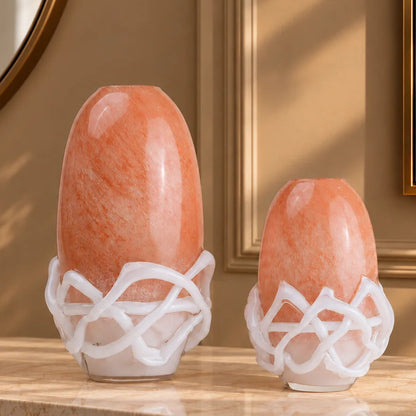 Peach glass vase with white abstract base design available in small and big sizes for modern home decor