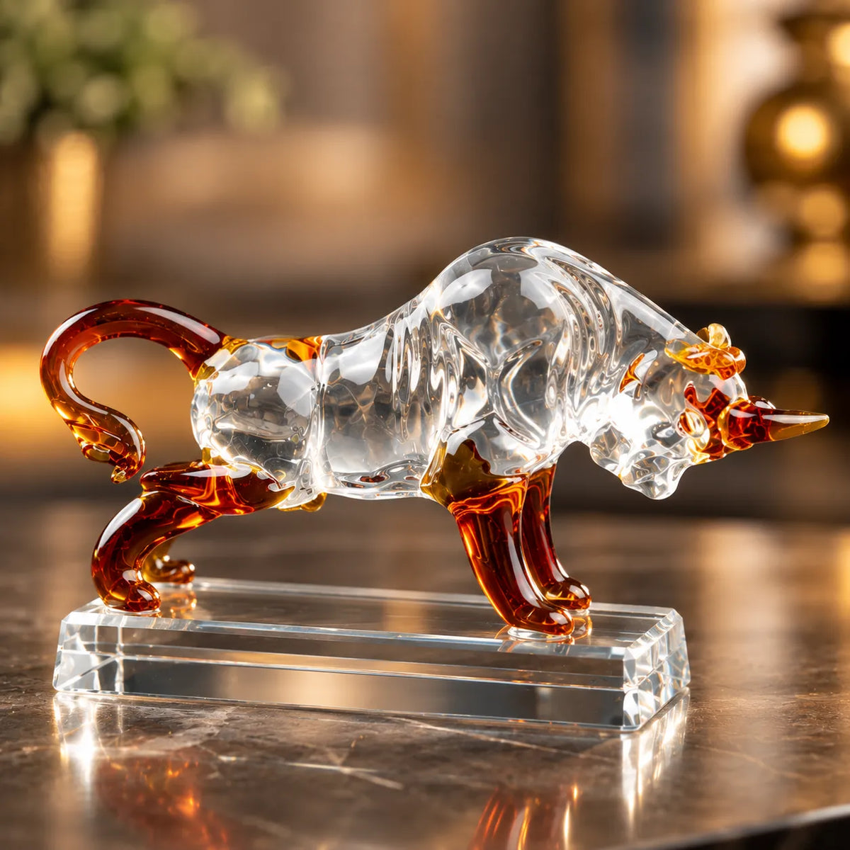 Crystal bull decor accent for modern living room, office or console styling