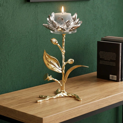 crystal lotus dual candle holder gold base decor