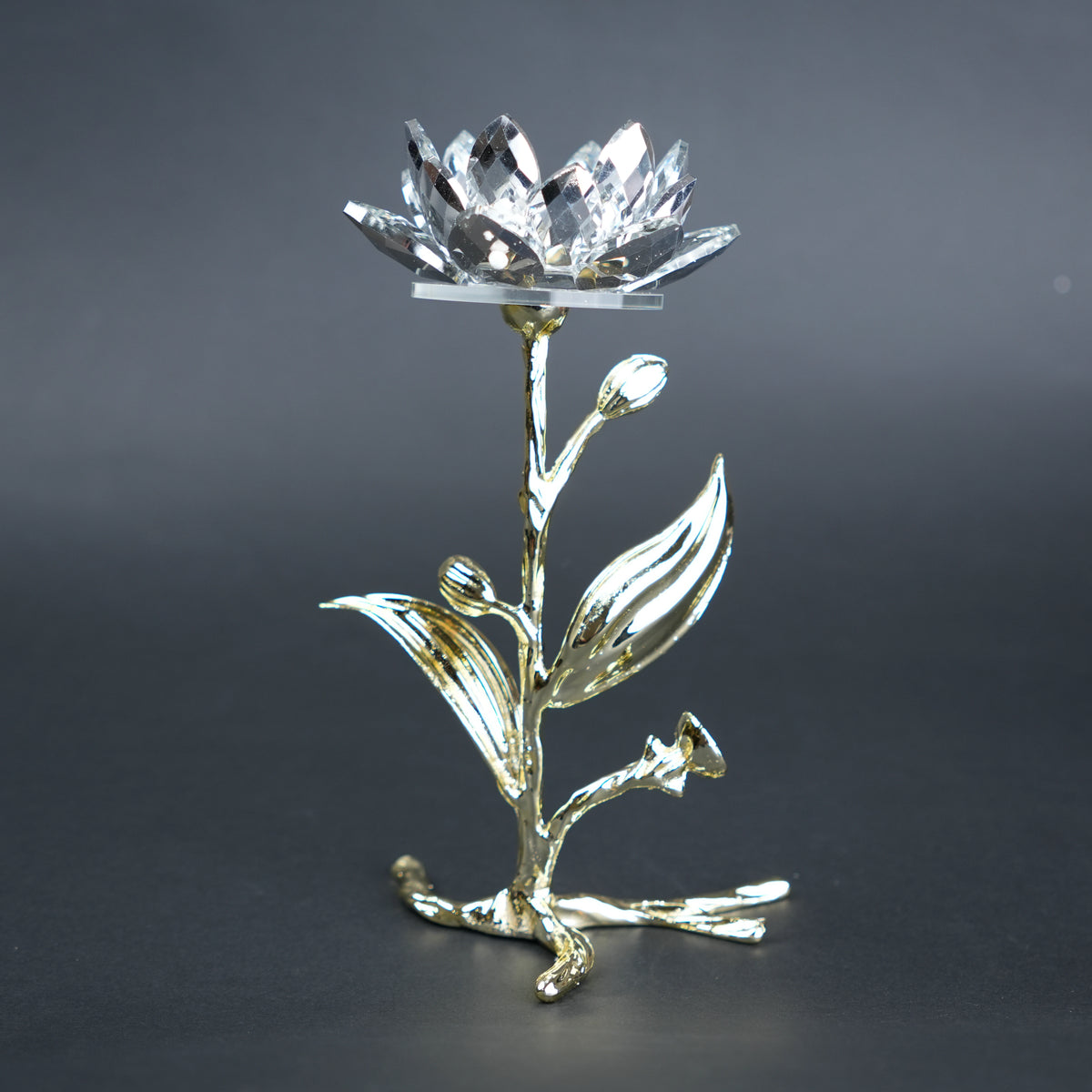 Crystal Lotus holder, side on dark backdrop