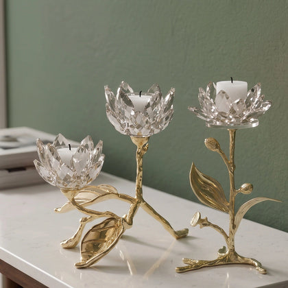 crystal lotus dual candle holder gold base decor