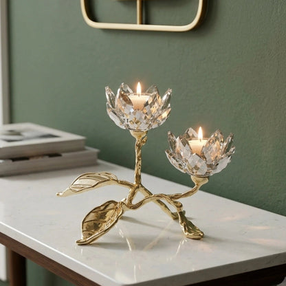 crystal lotus dual candle holder gold base decor